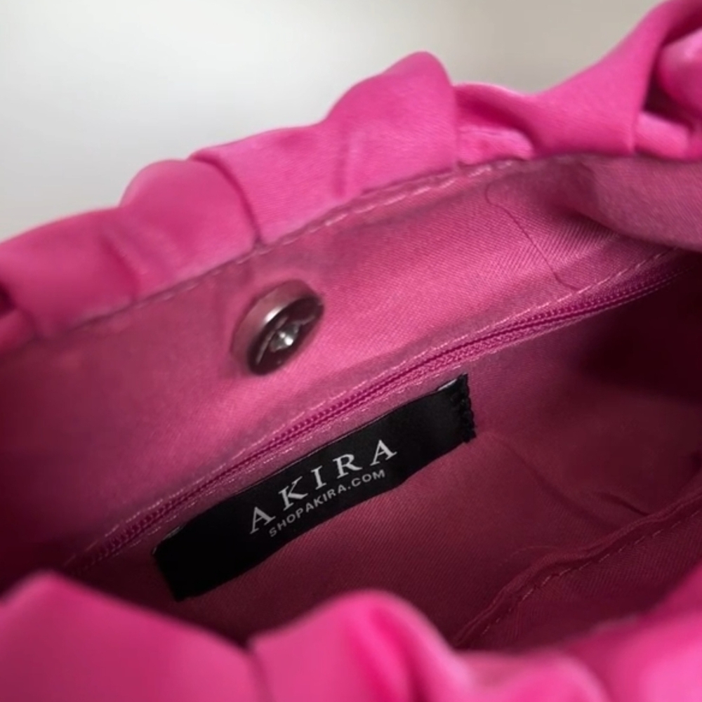 Akira Women's Ruched Love Satin Purse Party Holiday Bag Pink - Picture 4 of 11